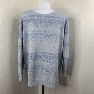 Kavu Long Sleeve Pullover Shirt Sweater Sz L Gray Blue Geometric Cotton *flaw